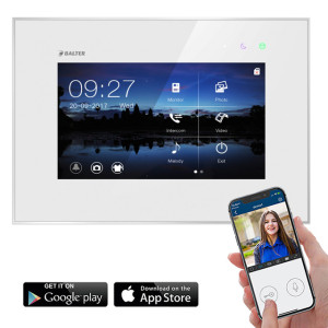BALTER EVO 7" WLAN Videostation, Kapazitive Touchscreen-Technologie, 2-Draht BUS, Plexiglas, Interkom, microSD-Slot, Weiß