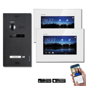 WLAN Video Türsprechanlage BALTER EVO 2-Draht BUS Komplettsystem mit Türstation für 1 Teilnehmer, 2 x 7" Touchscreen Monitor und Hauptstromverteiler