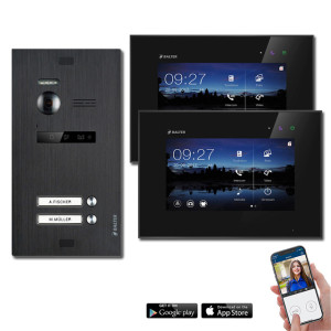 WLAN Video Türsprechanlage BALTER EVO 2-Draht BUS Komplettsystem mit Unterputz-Türstation für 2 Teilnehmer, 2x 7" WIFI Touchscreen Monitor und Hauptst
