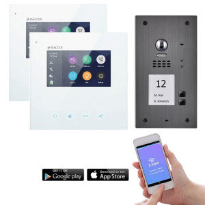 WLAN Video Türsprechanlage 2-Draht BUS für 2-Familienhaus mit hochwertigerm 4,3" Touchscreen-Bildschirm und RFID Edelstahl-Türstation inkl. Hauptstrom