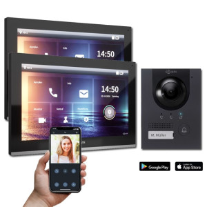 Goliath IP Video Türsprechanlage Hybrid, 2 x 10" Innenstation, 1 x Außenstation mit Kamera, 1 Klingel, IR