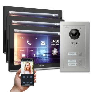 Goliath IP Video Türsprechanlage Hybrid, 3 x 10" Innenstation, 1 x Außenstation mit Kamera, 3 Klingel