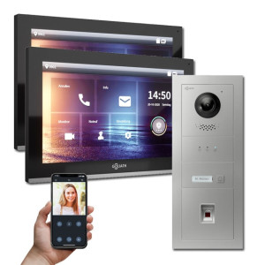 Goliath IP Video Türsprechanlage Hybrid, 2 x 10" Innenstation, 1 x Außenstation mit Kamera, 1 Klingel, Fingerprint und Anzeige