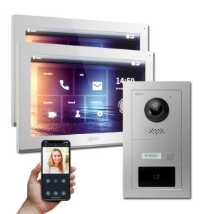 Goliath IP Video Türsprechanlage Hybrid, 2 x 10" Innenstation, 1 x Außenstation mit Kamera, 1 Klingel, RFID