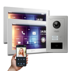 Goliath IP Video Türsprechanlage Hybrid, 2 x 10" Innenstation, 1 x Außenstation mit Kamera, 2 Klingel, RFID