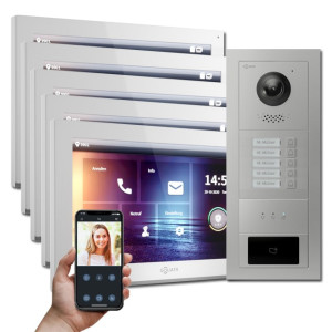 Goliath IP Video Türsprechanlage Hybrid, 5 x 10" Innenstation, 1 x Außenstation mit Kamera, 5 Klingel, RFID, Anzeige