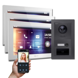 Goliath IP Video Türsprechanlage Hybrid, 3 x 10" Innenstation, 1 x Außenstation mit Kamera, 1 Klingel, RFID
