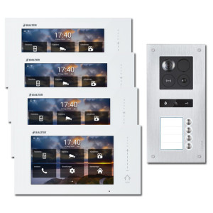 Balter ERA IP Türsprechanlage, WLAN, RFID und 2-Draht BUS für 4-Familienhaus, 4 x 7" Touchscreen-Monitor und Hauptstromverteiler