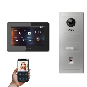 Goliath 2-Draht IP Video Türsprechanlage Hybrid, 1 x 7" Innenstation, 1 x Außenstation mit Kamera, 1 Klingel, Fingerprint und Anzeige