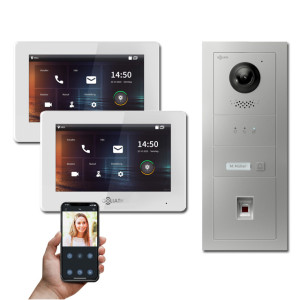 Goliath IP Video Türsprechanlage Hybrid, 2 x 7" Innenstation, 1 x Außenstation mit Kamera, 1 Klingel, Fingerprint und Anzeige