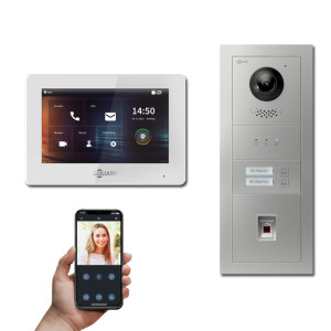 Goliath 2-Draht IP Video Türsprechanlage Hybrid, 1 x 7" Innenstation, 1 x Außenstation mit Kamera, 2 Klingel, Fingerprint und Anzeige