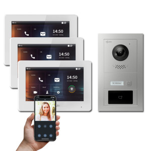 Goliath IP Video Türsprechanlage Hybrid, 3 x 7" Innenstation, 1 x Außenstation mit Kamera, 1 Klingel, RFID
