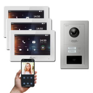 Goliath 2-Draht IP Video Türsprechanlage Hybrid, 3 x 7" Innenstation, 1 x Außenstation mit Kamera, 2 Klingel, RFID