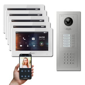 Goliath 2-Draht IP Video Türsprechanlage Hybrid, 5 x 7" Innenstation, 1 x Außenstation mit Kamera, 5 Klingel, Keypad