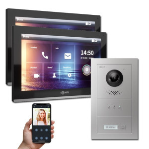 Goliath IP Video Türsprechanlage Hybrid, 2 x 10" Innenstation, 1 x Außenstation mit Kamera, 1 Klingel und Anzeige