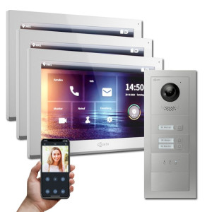 Goliath IP Video Türsprechanlage Hybrid, 3 x 10" Innenstation, 1 x Außenstation mit Kamera, 3 Klingel, Anzeige, Blanko