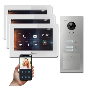 Goliath 2-Draht IP Video Türsprechanlage Hybrid, 3 x 7" Innenstation, 1 x Außenstation mit Kamera, 3 Klingel, Anzeige, Blanko