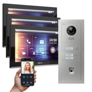 Goliath IP Video Türsprechanlage Hybrid, 3 x 10" Innenstation, 1 x Außenstation mit Kamera, 3 Klingel, Fingerprint