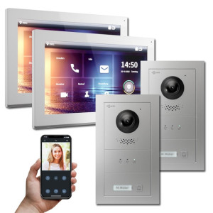 Goliath IP Video Türsprechanlage Hybrid, 2 x 10" Innenstation, 2 x Außenstation mit Kamera, 1 Klingel und Anzeige