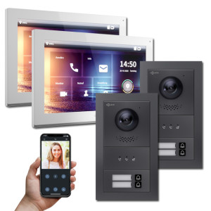 Goliath IP Video Türsprechanlage Hybrid, 2 x 10" Innenstation, 2 x Außenstation mit Kamera, 2 Klingel und Anzeige