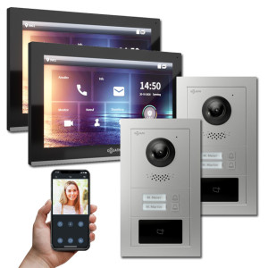 Goliath IP Video Türsprechanlage Hybrid, 2 x 10" Innenstation, 2 x Außenstation mit Kamera, 2 Klingel und RFID