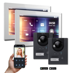 Goliath IP Video Türsprechanlage Hybrid, 2 x 10" Innenstation, 2 x Außenstation mit Kamera, 1 Klingel, IR