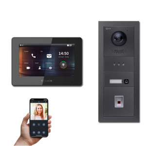 Goliath IP Video Türsprechanlage Hybrid, 1 x 7" Innenstation, 1 x Außenstation mit Kamera, 1 Klingel, Fingerprint und Anzeige