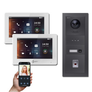 Goliath 2-Draht IP Video Türsprechanlage Hybrid, 2 x 7" Innenstation, 1 x Außenstation mit Kamera, 1 Klingel, Fingerprint und Anzeige