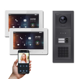Goliath IP Video Türsprechanlage Hybrid, 2 x 7" Innenstation, 1 x Außenstation mit Kamera, 2 Klingel, Keypad und Anzeige