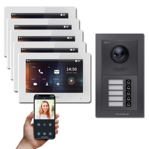 Goliath 2-Draht IP Video Türsprechanlage Hybrid, 5 x 7" Innenstation, 1 x Außenstation mit Kamera, 5 Klingel