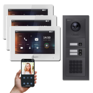 Goliath IP Video Türsprechanlage Hybrid, 3 x 7" Innenstation, 1 x Außenstation mit Kamera, 3 Klingel, Keypad