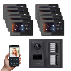 Goliath 2-Draht IP Video Türsprechanlage Hybrid, 10 x 7" Innenstation, 1 x Außenstation mit Kamera, 10 Klingel, Anzeige, RFID