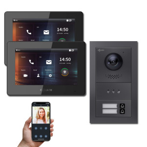 Goliath IP Video Türsprechanlage Hybrid, 2 x 7" Innenstation, 1 x Außenstation mit Kamera, 2 Klingel, Anzeige