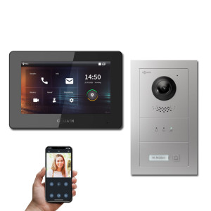 Goliath 2-Draht IP Video Türsprechanlage Hybrid, 1 x 7" Innenstation, 1 x Außenstation mit Kamera, 1 Klingel, Anzeige