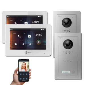 Goliath 2-Draht IP Video Türsprechanlage Hybrid, 2 x 7" Innenstation, 2 x Außenstation mit Kamera, 1 Klingel, Anzeige