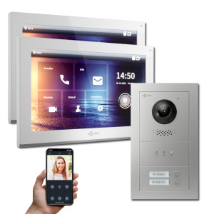 Goliath IP Video Türsprechanlage Hybrid, 2 x 10" Innenstation, 1 x Außenstation mit Kamera, 2 Klingel und Anzeige