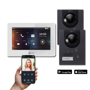 Goliath IP Video Türsprechanlage Hybrid, 1 x 7" Innenstation, 2 x Außenstation mit Kamera, 1 Klingel, IR