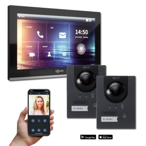Goliath IP Video Türsprechanlage Hybrid, 1 x 10" Innenstation, 2 x Außenstation mit Kamera, 1 Klingel, IR