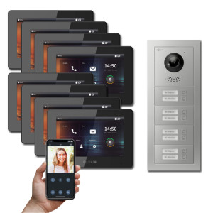 Goliath 2-Draht IP Video Türsprechanlage Hybrid, 8 x 7" Innenstation, 1 x Außenstation mit Kamera, 8 Klingel