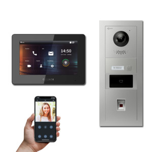 Goliath 2-Draht IP Video Türsprechanlage Hybrid, 1 x 7" Innenstation, 1 x Außenstation mit Kamera, 1 Klingel, RFID, Fingerprint