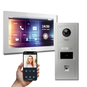 Goliath IP Video Türsprechanlage Hybrid, 1 x 10" Innenstation, 1 x Außenstation mit Kamera, 1 Klingel, Fingerprint und RFID