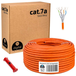 CAT 7 Netzwerkkabel | 100m | Verlegekabel | 1000 MHz | S/FTP | PIMF | LSZH | AWG 23/1 | +Abisolierer