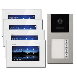 Video Türsprechanlage BALTER EVO 2-Draht BUS Aufputz mit 4 x 7" Display und 120°, RFID für 4-Familienhaus