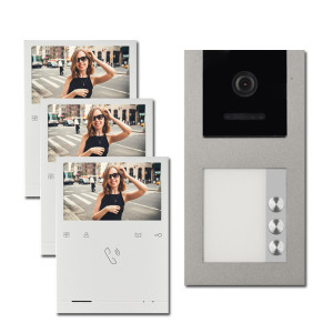 Video Türsprechanlage BALTER EVO 2-Draht BUS Aufputz mit 3 x 4,3" Display und 120°, RFID für 3-Familienhaus