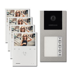 Video Türsprechanlage BALTER EVO 2-Draht BUS Aufputz mit 4 x 4,3" Display und 120°, RFID für 4-Familienhaus