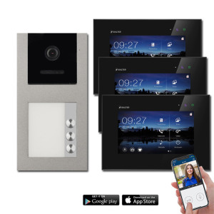 Video Türsprechanlage BALTER EVO 2-Draht BUS Aufputz mit 3 x 7" WIFI Display und 120°, RFID für 3-Familienhaus