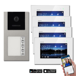 Video Türsprechanlage BALTER EVO 2-Draht BUS Aufputz mit 4 x 7" WIFI Display und 120°, RFID für 4-Familienhaus