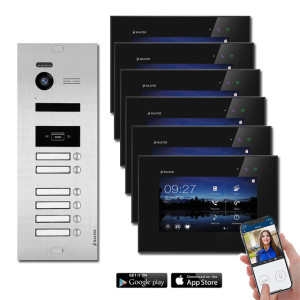 Video Türsprechanlage BALTER EVO 2-Draht BUS mit 6 x 7" WIFI Display, RFID und 150° für 6-Familienhaus