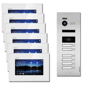 Video Türsprechanlage BALTER EVO 2-Draht BUS mit 6 x 7" Display, RFID und 150° für 6-Familienhaus