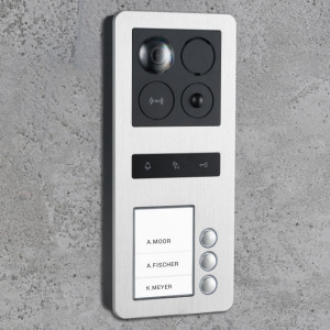 BALTER ERA Silver IP Aufputz-Türstation für 3 Teilnehmer, Full HD, 2-Draht BUS, IR, 180° Ultra-Weitwinkelkamera, RFID